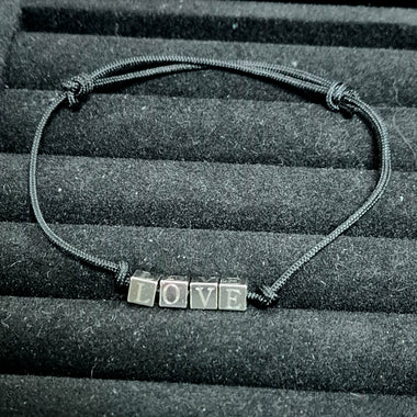 Bracelet Cordon Homme Ajustable Mot gravé sur Cubes 5mm Personnalisable