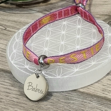 Bracelet Ruban Elastique Bestie & Médaille Gravée