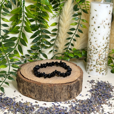 Bracelet Spinelle Noire Rocaille Bouclier Protecteur