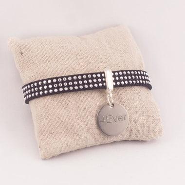 Bracelet Personnalisé Suédine Noire & Médaille Acier Gravée