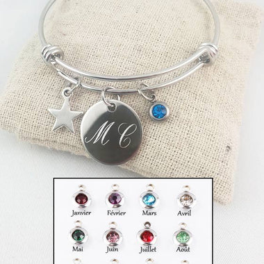 Jonc Acier Pierre Naissance & Médaille Gravée Personnalisée