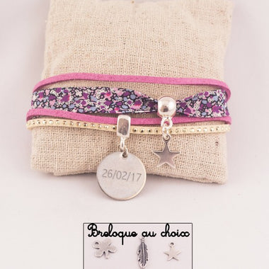 Manchette Liberty/Suédine Pepper Violet Médaille Acier Gravée