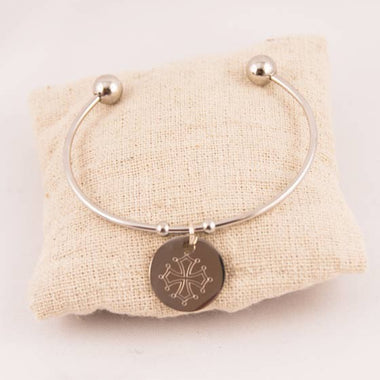 Jonc Acier & Petite Médaille Ronde Gravée Personnalisée