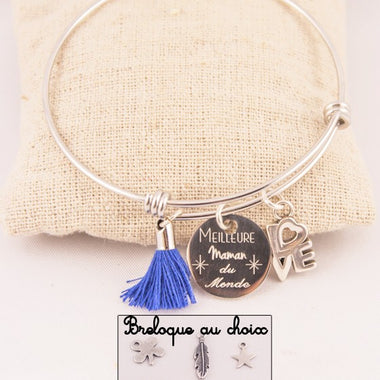 Jonc Acier Meilleure Maman du Monde & Pompon