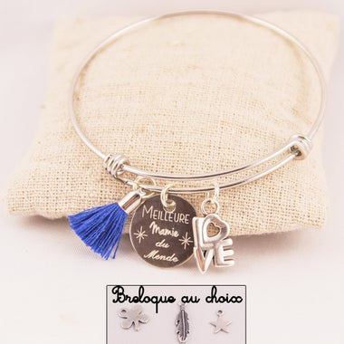 Jonc Acier Meilleure Maman du Monde & Pompon