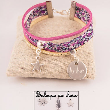 Manchette Liberty/Suédine Pepper Violet Médaille Acier Gravée