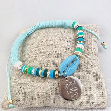 Bracelet Personnalisé Cordon Ajustable Medaille Ronde Acier Gravée