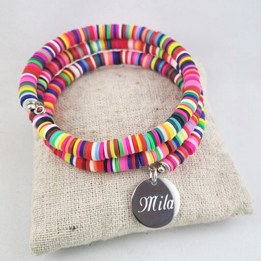 Bracelet Personnalisé Cordon Ajustable Medaille Ronde Acier Gravée