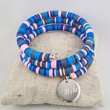 Bracelet Personnalisé Cordon Ajustable Medaille Ronde Acier Gravée