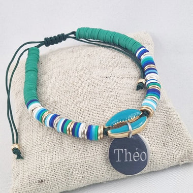 Bracelet Personnalisé Cordon Ajustable Medaille Ronde Acier Gravée