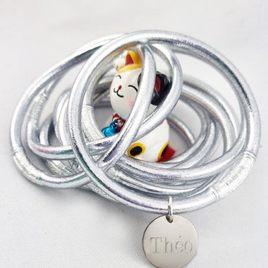 Jonc Bouddhiste Argenté Mantra & Médaille Gravée Qualité Supérieure