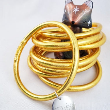 Jonc Bouddhiste Doré Mantra & Médaille Gravée Qualité Supérieure