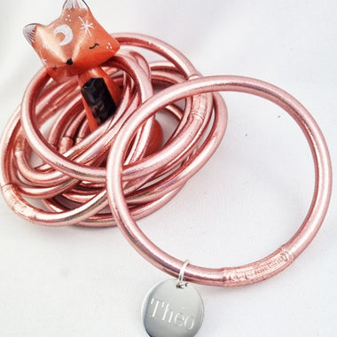 Jonc Bouddhiste Rose Doré Mantra & Médaille Gravée Qualité Supérieure