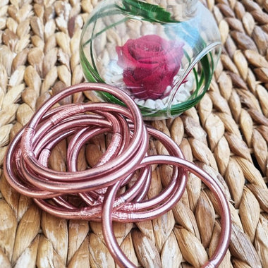 Jonc Bouddhiste Rose Doré Mantra & Médaille Gravée Qualité Supérieure