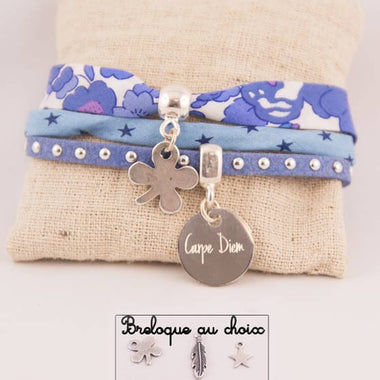 Manchette Liberty/Suédine Pepper Violet Médaille Acier Gravée