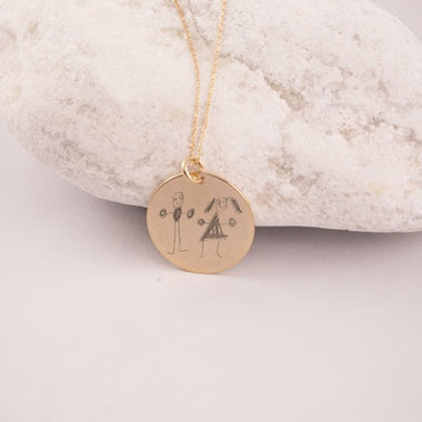 Pendentif Rond Gravé Plaqué Or 27 mm