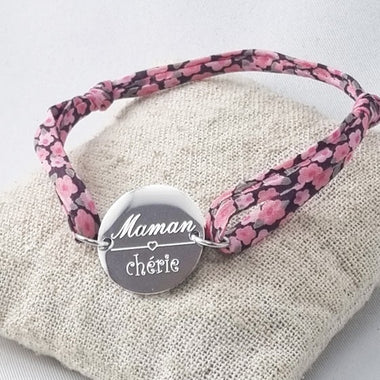 Bracelet Maman Chérie Liberty Ajustable & Jeton Acier Gravé Personnalisé
