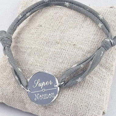 Bracelet Super Nounou Ajustable & Jeton Acier Gravé Personnalisé