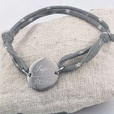 Bracelet Super Atsem Ajustable & Jeton Acier Gravé Personnalisé