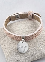 Bracelet Cuir Rose Réglable & Médaille Gravée Personnalisée