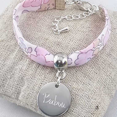 Bracelet Enfant Liberty Personnalisé Rose Pale & Médaille Gravée