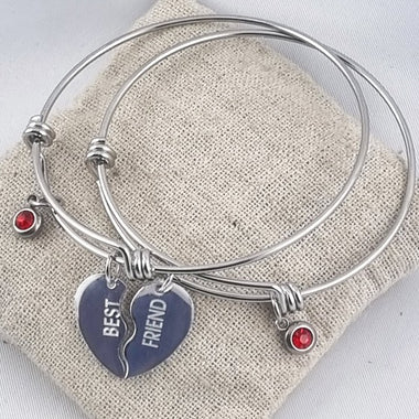 Duo Jonc Acier Coeur Sécable Best Friend Initiale Gravée au Verso