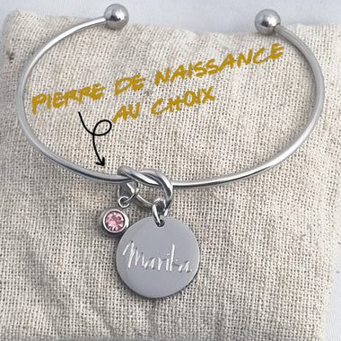Jonc Acier Noeud Pierre Naissance & Médaille Gravée Personnalisée