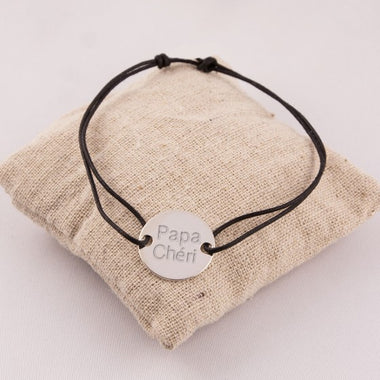 Bracelet Homme Cordon & Cible Argent Gravé