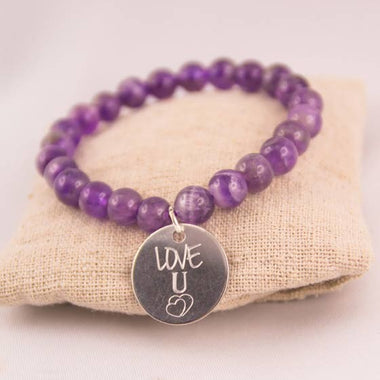 Bracelet Amethyste & Médaille Acier Love U Personnalisée Gravée