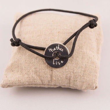 Bracelet Cordon Medaille Argent Ronde Gravée