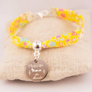 Bracelet Liberty Jaune Meilleure Maman Du Monde Médaille Gravée
