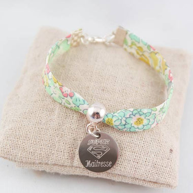 Bracelet Liberty Vert D'eau Super Maîtresse Médaille Gravée