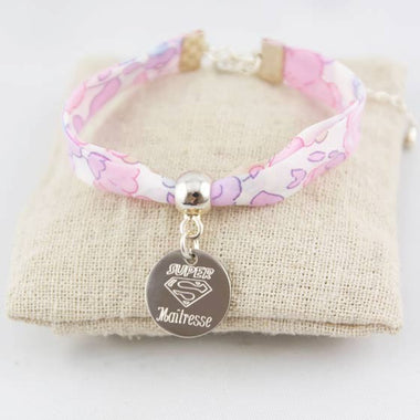 Bracelet Liberty Vert D'eau Super Maîtresse Médaille Gravée