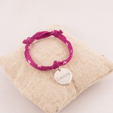 Bracelet Tissu Etoiles Enfant & Médaille Argent 15mm