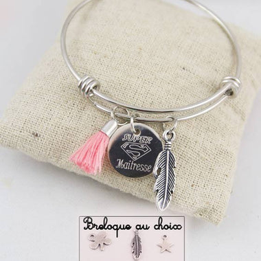 Jonc Acier Super Marraine Personnalisé & Pompon