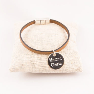 Bracelet Cuir & Médaille Ronde Gravée Personnalisée