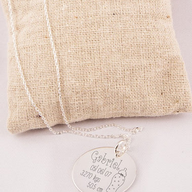 Pendentif Spécial Naissance Rond Gravé Argent 27 mm