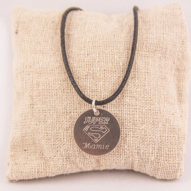 Pendentif Super Mamie Rond Gravé Argent 19 mm