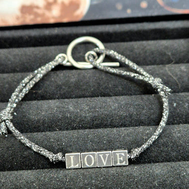 Bracelet Ajustable Noir/Gris Pailleté Mot gravé sur Cubes 5mm Personnalisable