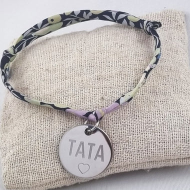 Bracelet Cordon Liberty & Médaille Tata Personnalisable Verso