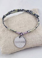 Bracelet Cordon Liberty & Médaille Marraine Personnalisable Verso