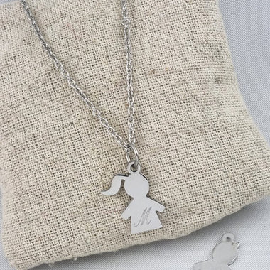 Pendentif Enfant Personnage Acier Personnalisé Initiale