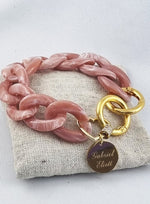 Bracelet Grosses Mailles Rose & Médaille Acier Dorée Personnalisée
