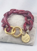 Bracelet Grosses Mailles Rouge & Médaille Acier Dorée Personnalisée