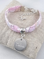 Bracelet Enfant Liberty Personnalisé Rose Pale & Médaille Gravée